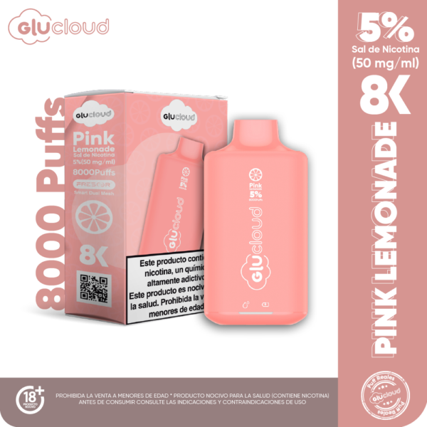 VAPEADOR DESECHABLE GLUCLOUD 8000 PUFF PINK LEMONADE