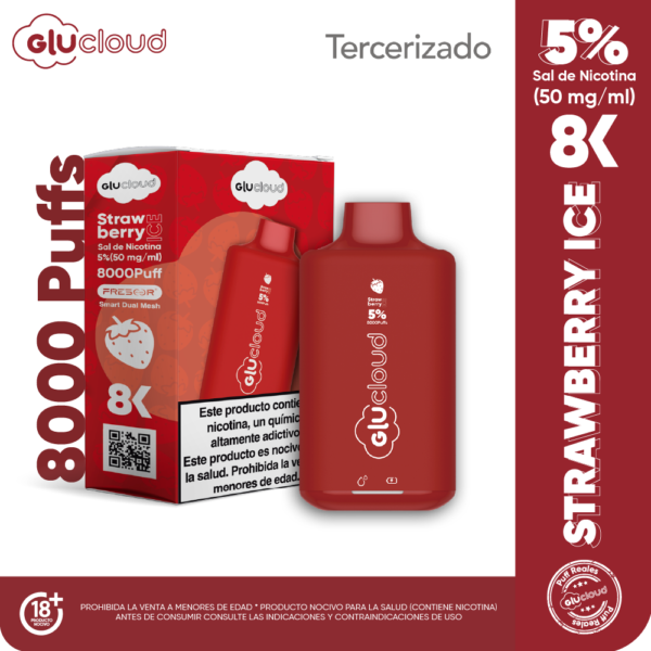 VAPEADOR DESECHABLE GLUCLOUD 8000 PUFF STRAWBERRY ICE
